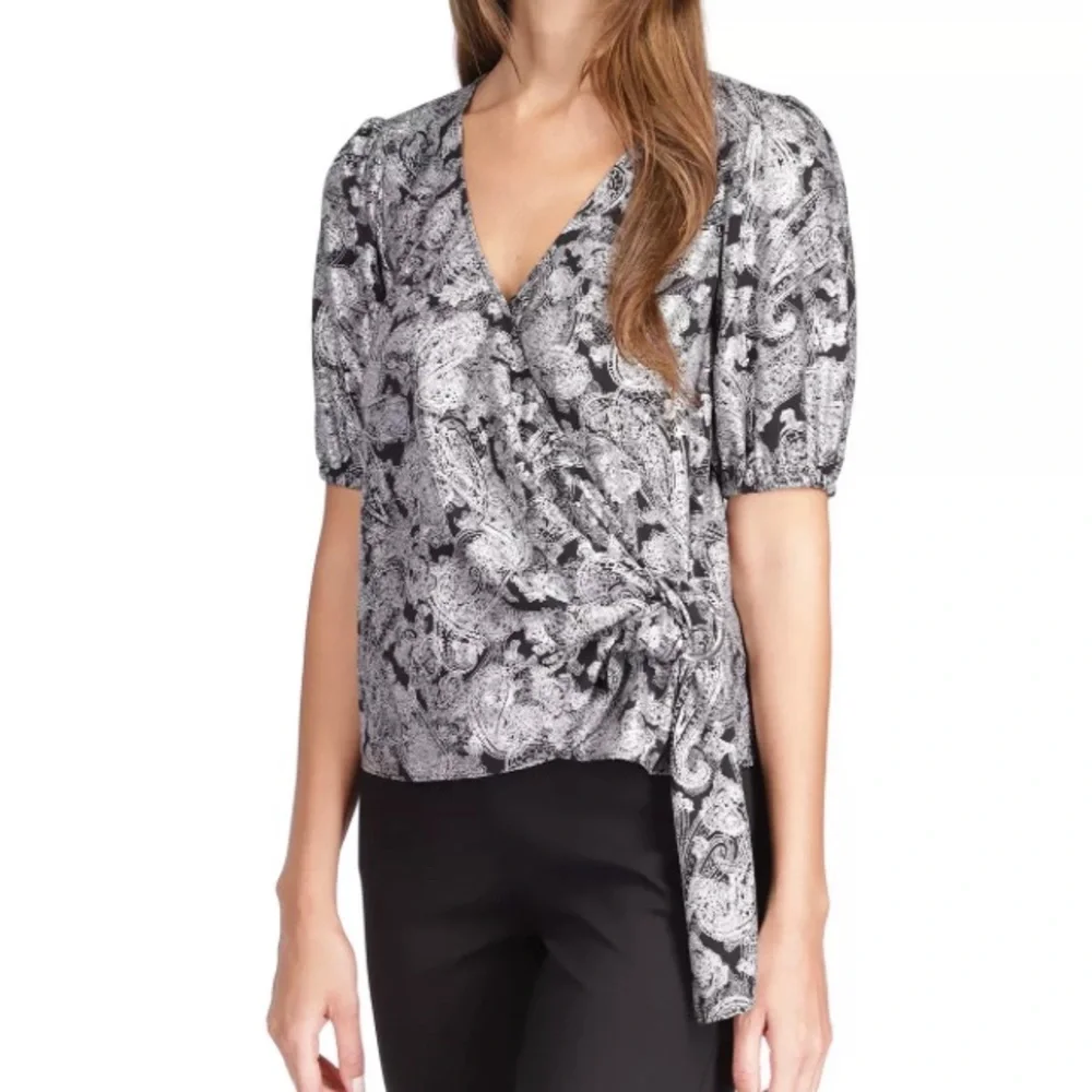 MICHAEL MICHAEL KORS Metallic Paisley Wrap Top - Picture 1 of 11